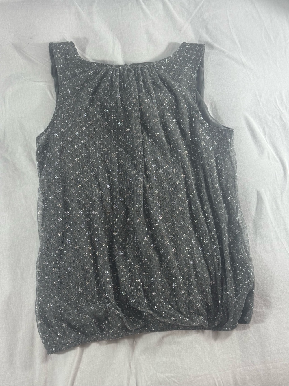 New York & Company Gray Sparkly Mesh Overlay Sleeveless Blouse
